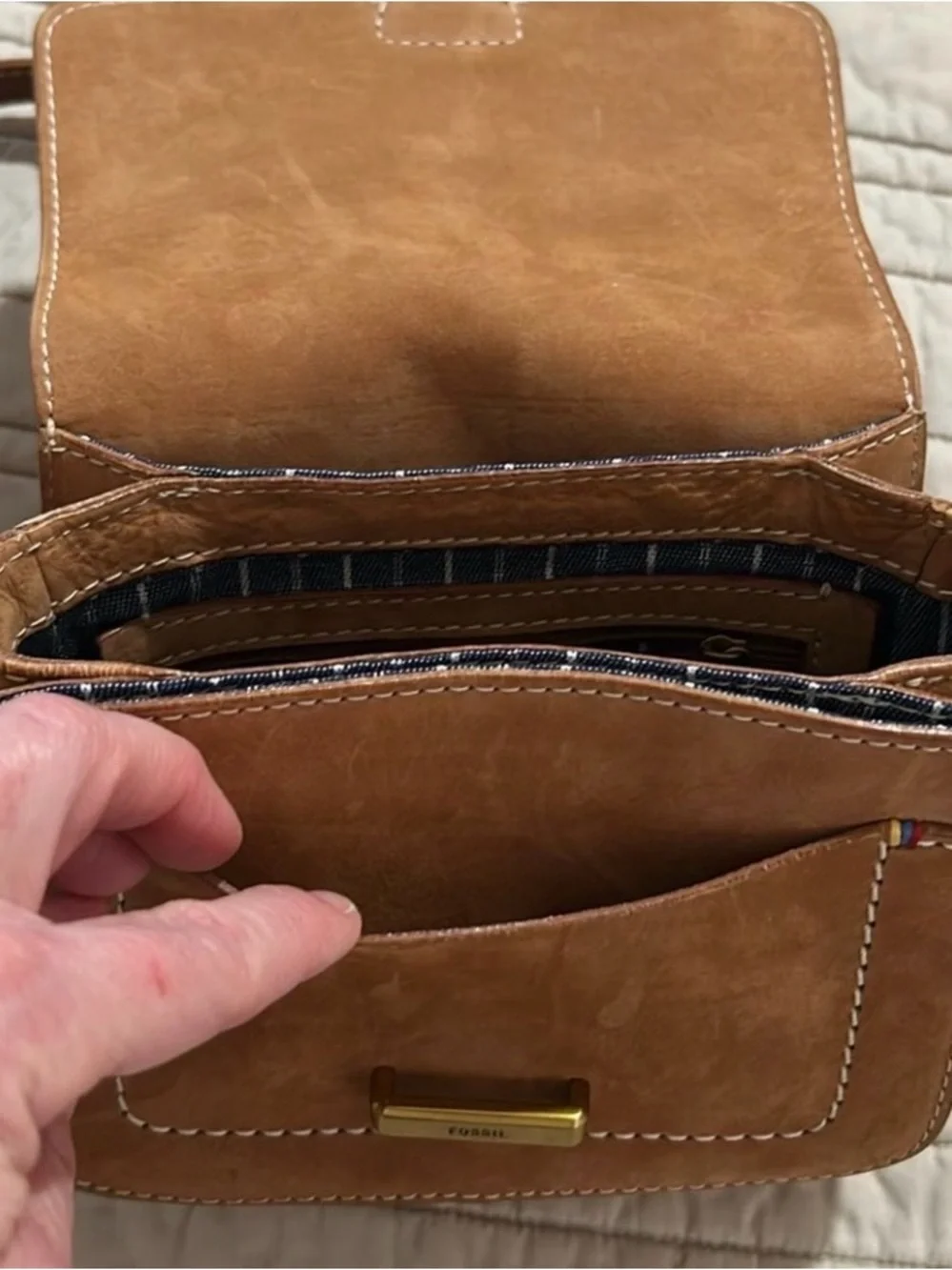 Fossil Tan Leather Crossbody with Matching Wallet Set